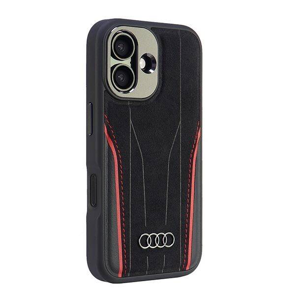 ETUI DO IPHONE 16 6.1" AUDI GENUINE LEATHER MAGSAFE CZARNO-CZERWONE