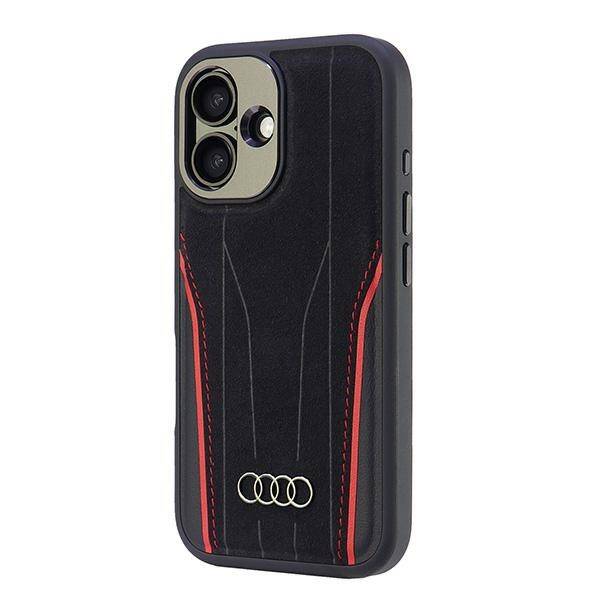 ETUI DO IPHONE 16 6.1" AUDI GENUINE LEATHER MAGSAFE CZARNO-CZERWONE