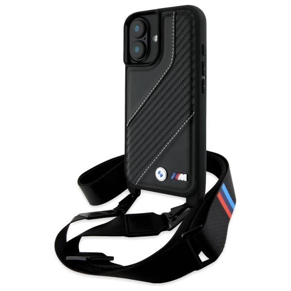 ETUI DO IPHONE 16 6.1" BMW M EDITION CARBON STRIPE & STRAP CZARNE