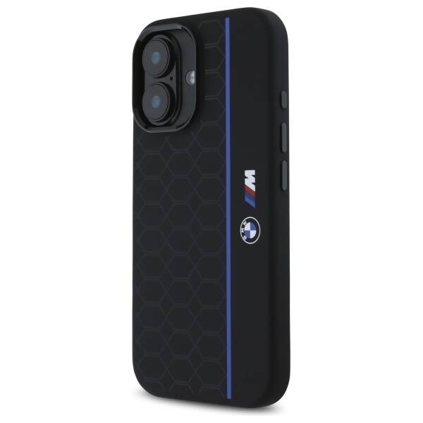 ETUI DO IPHONE 16 6.1" BMW SILICONE HEXAGON BLUE LINE MAGSAFE CZARNE