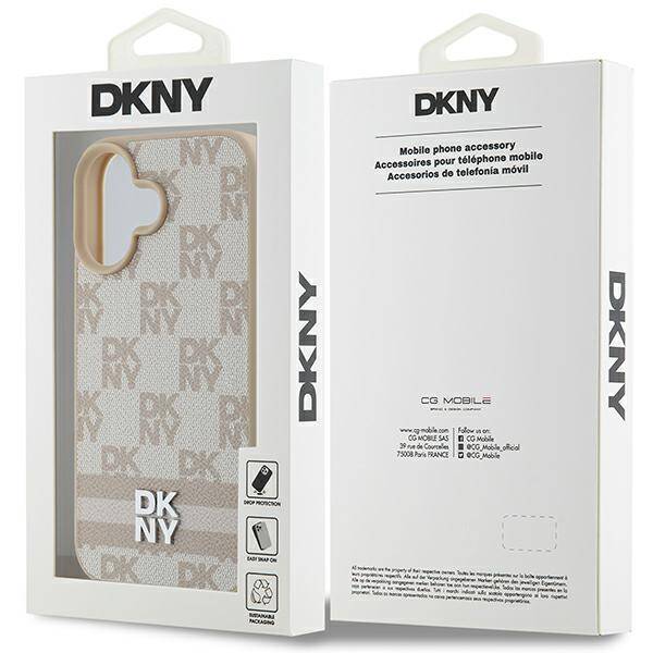 ETUI DO IPHONE 16 6.1" DKNY CHECKERED PATTERN & PRINTED STRIPES RÓŻOWE