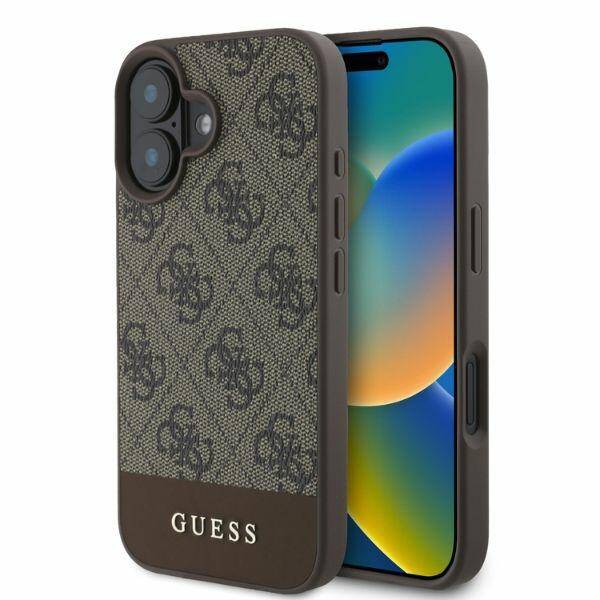 ETUI DO IPHONE 16 6.1" GUESS 4G BOTTOM STRIPE BRĄZOWE