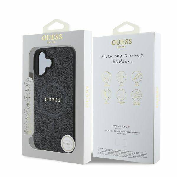 ETUI DO IPHONE 16 6.1" GUESS 4G RING CLASSIC LOGO MAGSAFE CZARNE