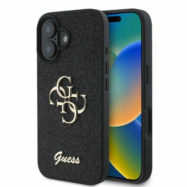 ETUI DO  IPHONE 16 6.1" GUESS FIXED GLITTER BIG 4G CZARNE