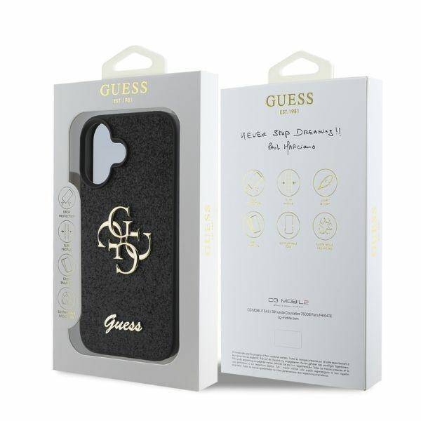 ETUI DO  IPHONE 16 6.1" GUESS FIXED GLITTER BIG 4G CZARNE