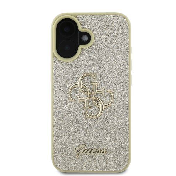 ETUI DO IPHONE 16 6.1" GUESS FIXED GLITTER BIG 4G ZŁOTE