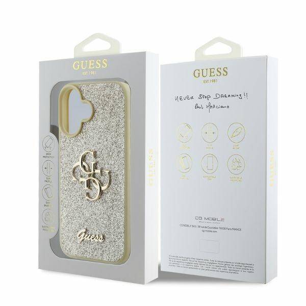 ETUI DO IPHONE 16 6.1" GUESS FIXED GLITTER BIG 4G ZŁOTE