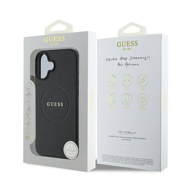 ETUI DO IPHONE 16 6.1" GUESS GRAINED GOLD RING MAGSAFE CZARNE