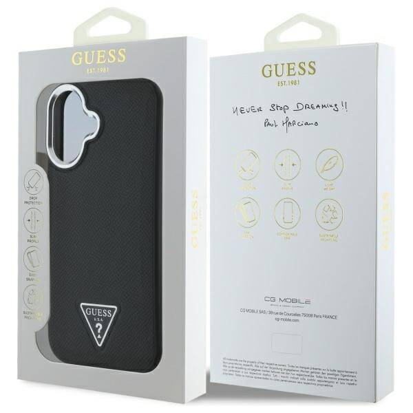 ETUI DO IPHONE 16 6.1" GUESS GRAINED TRIANGLE MAGSAFE CZARNE