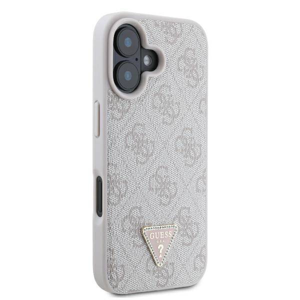 ETUI DO IPHONE 16 6.1" GUESS LEATHER 4G TRIANGLE STRASS MAGSAFE RÓŻOWE