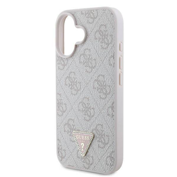 ETUI DO IPHONE 16 6.1" GUESS LEATHER 4G TRIANGLE STRASS MAGSAFE RÓŻOWE