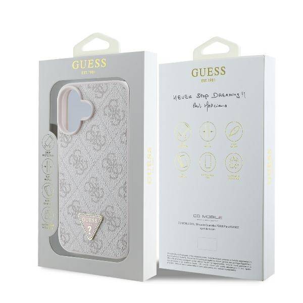 ETUI DO IPHONE 16 6.1" GUESS LEATHER 4G TRIANGLE STRASS MAGSAFE RÓŻOWE