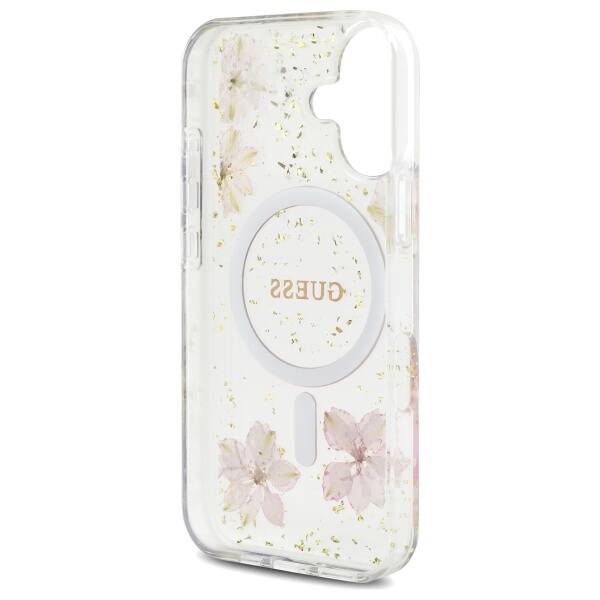 ETUI DO IPHONE 16 6.1" GUESS RESIN FLOWER GLITTER MAGSAFE RÓŻOWE