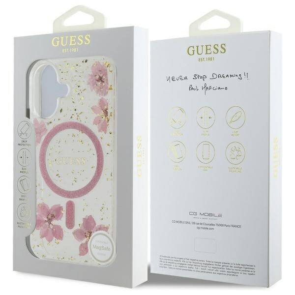 ETUI DO IPHONE 16 6.1" GUESS RESIN FLOWER GLITTER MAGSAFE RÓŻOWE