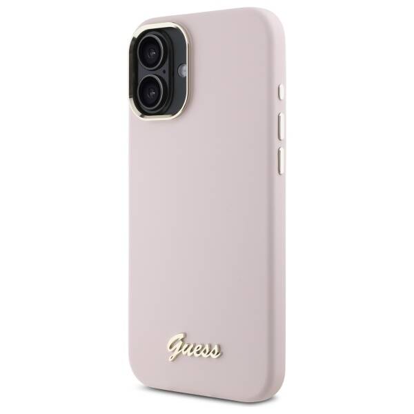 ETUI DO IPHONE 16 6.1" GUESS SILICONE SCRIPT METAL LOGO & FRAME RÓŻOWE