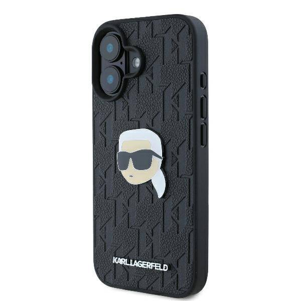 ETUI DO IPHONE 16 6.1" KARL LAGERFELD MONOGRAM KARL HEAD PIN CZARNE