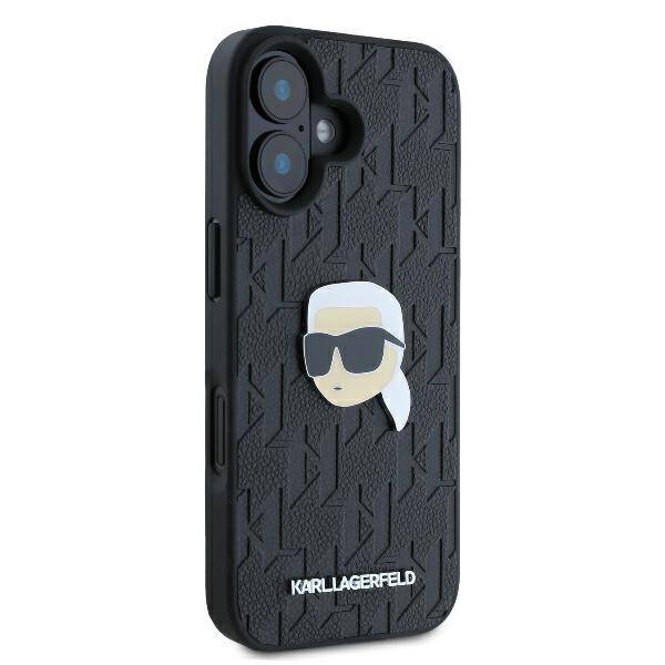 ETUI DO IPHONE 16 6.1" KARL LAGERFELD MONOGRAM KARL HEAD PIN CZARNE