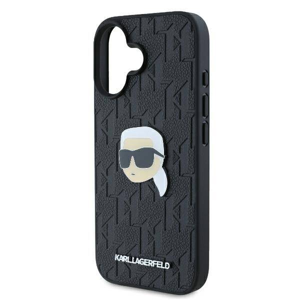 ETUI DO IPHONE 16 6.1" KARL LAGERFELD MONOGRAM KARL HEAD PIN CZARNE