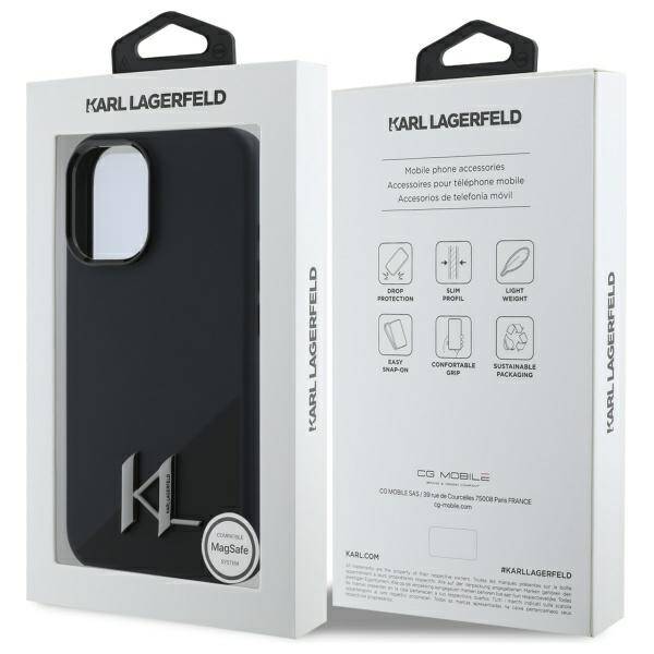 ETUI DO IPHONE 16 6.1" KARL LAGERFELD SILICONE SHADOW METAL INITIAL MAGSAFE