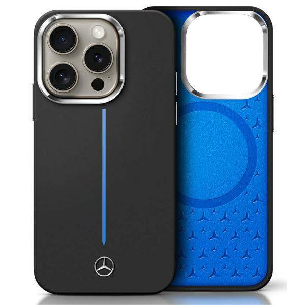 ETUI DO IPHONE 16 6.1" MERCEDES SILICONE BLUE STRIPE MAGSAFE CZARNE