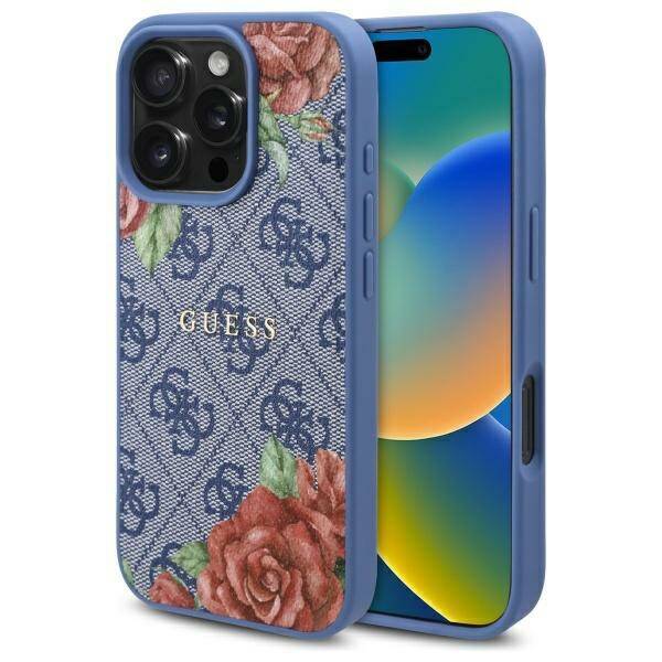 ETUI DO IPHONE 16 GUESS 4G FLOWERS PRINT MAGSAFE NIEBIESKIE