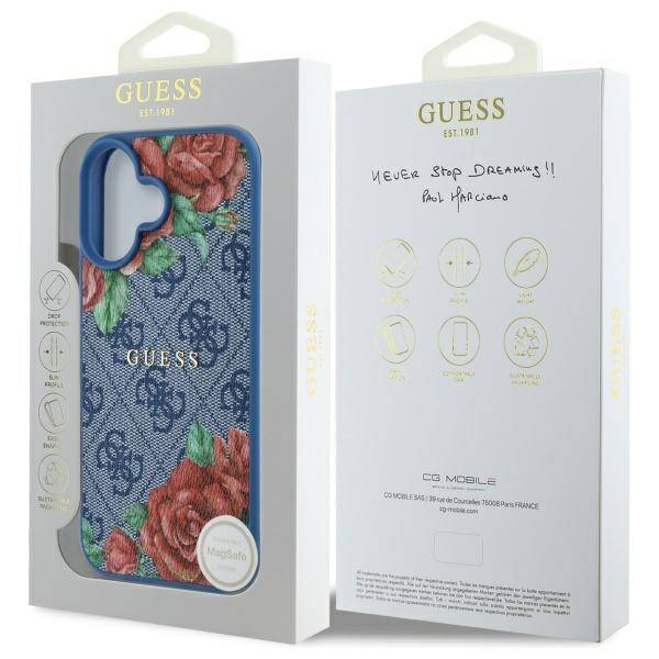 ETUI DO IPHONE 16 GUESS 4G FLOWERS PRINT MAGSAFE NIEBIESKIE