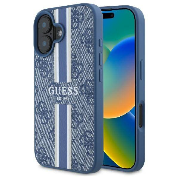 ETUI DO IPHONE 16 GUESS 4G PRINTED STRIPES MAGSAFE NIEBIESKIE