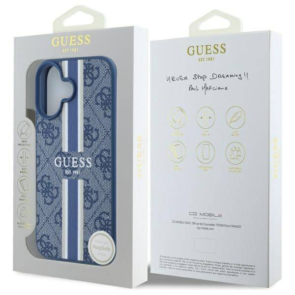 ETUI DO IPHONE 16 GUESS 4G PRINTED STRIPES MAGSAFE NIEBIESKIE