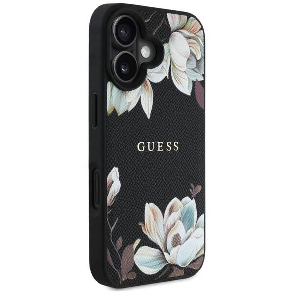 ETUI DO IPHONE 16 GUESS GRAINED PRINTED FLOWER PATTERN MAGSAFE CZARNY