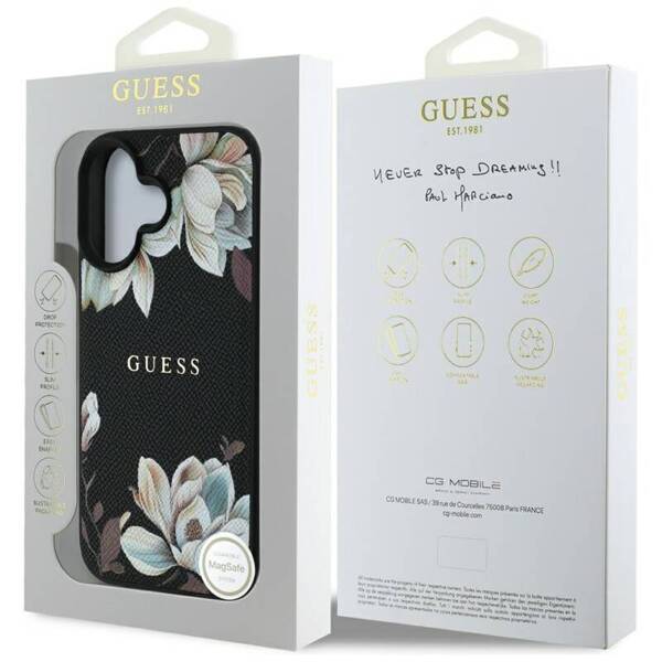 ETUI DO IPHONE 16 GUESS GRAINED PRINTED FLOWER PATTERN MAGSAFE CZARNY