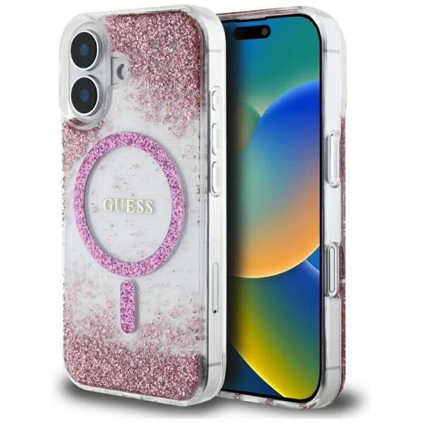 ETUI DO IPHONE 16 GUESS HC RESIN BOTTOM GLITTER MAGSAFE RÓŻOWE