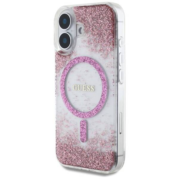 ETUI DO IPHONE 16 GUESS HC RESIN BOTTOM GLITTER MAGSAFE RÓŻOWE