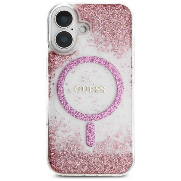 ETUI DO IPHONE 16 GUESS HC RESIN BOTTOM GLITTER MAGSAFE RÓŻOWE