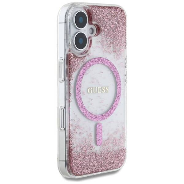 ETUI DO IPHONE 16 GUESS HC RESIN BOTTOM GLITTER MAGSAFE RÓŻOWE