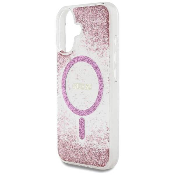 ETUI DO IPHONE 16 GUESS HC RESIN BOTTOM GLITTER MAGSAFE RÓŻOWE