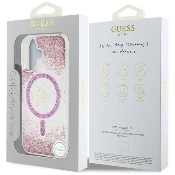 ETUI DO IPHONE 16 GUESS HC RESIN BOTTOM GLITTER MAGSAFE RÓŻOWE