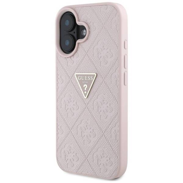 ETUI DO IPHONE 16 GUESS HOT STAMP 4G PATTERN TRIANGLE  METAL LOGO RÓŻOWY