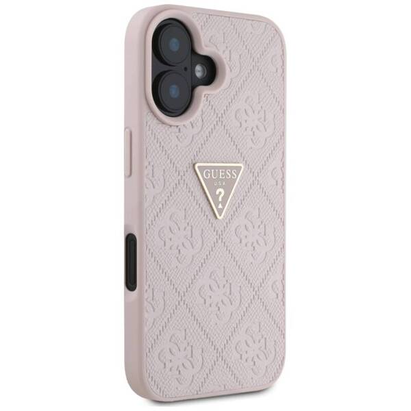 ETUI DO IPHONE 16 GUESS HOT STAMP 4G PATTERN TRIANGLE  METAL LOGO RÓŻOWY