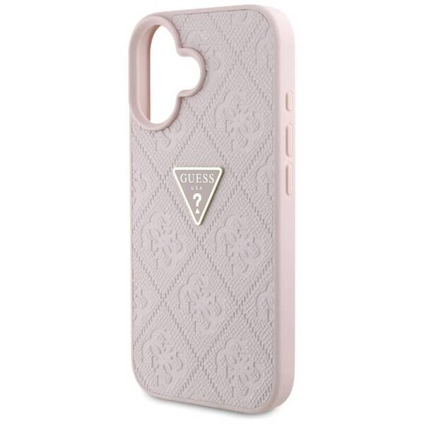 ETUI DO IPHONE 16 GUESS HOT STAMP 4G PATTERN TRIANGLE  METAL LOGO RÓŻOWY