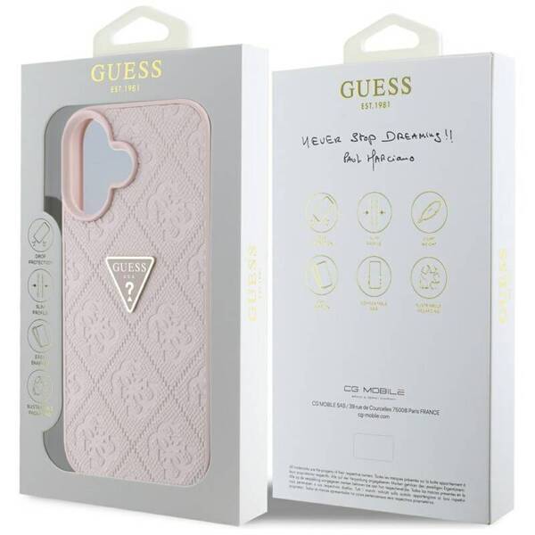 ETUI DO IPHONE 16 GUESS HOT STAMP 4G PATTERN TRIANGLE  METAL LOGO RÓŻOWY