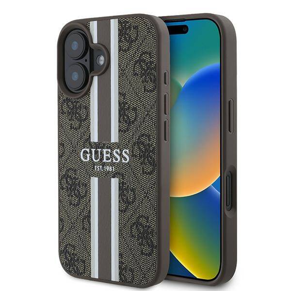 ETUI DO IPHONE 16 PLUS 6.7" GUESS 4G PRINTED STRIPES MAGSAFE BRĄZOWE