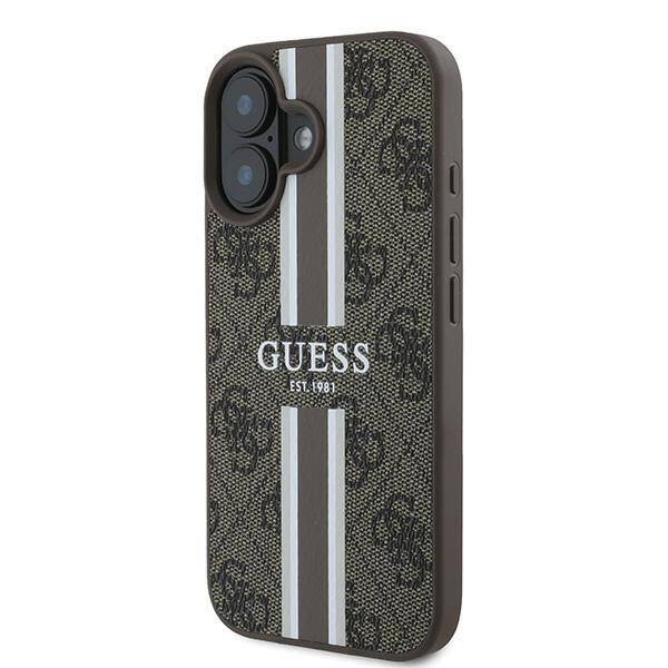 ETUI DO IPHONE 16 PLUS 6.7" GUESS 4G PRINTED STRIPES MAGSAFE BRĄZOWE