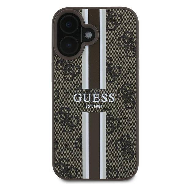 ETUI DO IPHONE 16 PLUS 6.7" GUESS 4G PRINTED STRIPES MAGSAFE BRĄZOWE