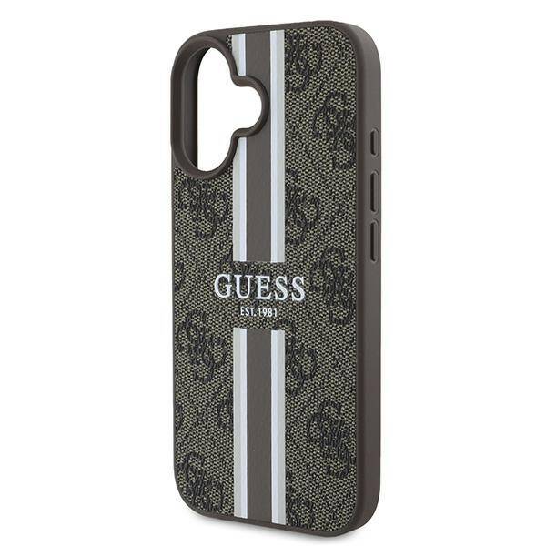 ETUI DO IPHONE 16 PLUS 6.7" GUESS 4G PRINTED STRIPES MAGSAFE BRĄZOWE