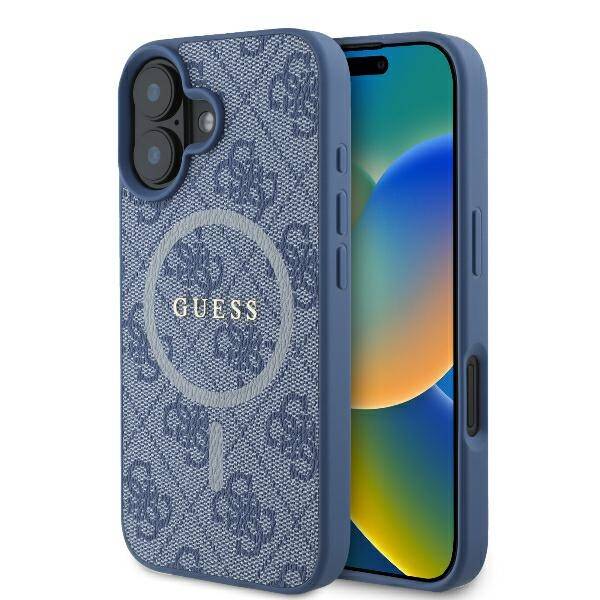 ETUI DO IPHONE 16 PLUS 6.7" GUESS 4G RING CLASSIC LOGO MAGSAFE NIEBIESKIE