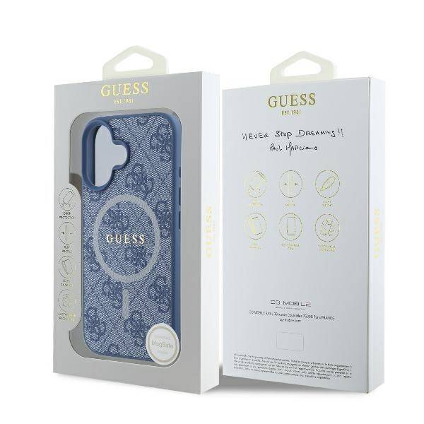 ETUI DO IPHONE 16 PLUS 6.7" GUESS 4G RING CLASSIC LOGO MAGSAFE NIEBIESKIE