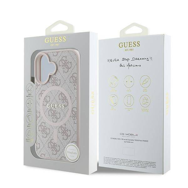 ETUI DO IPHONE 16 PLUS 6.7" GUESS 4G RING CLASSIC LOGO MAGSAFE RÓŻOWE