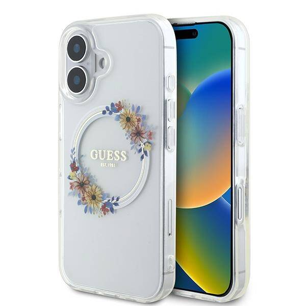 ETUI DO IPHONE 16 PLUS 6.7" GUESS IML FLOWERS WREATH MAGSAFE PRZEŹROCZYSTE