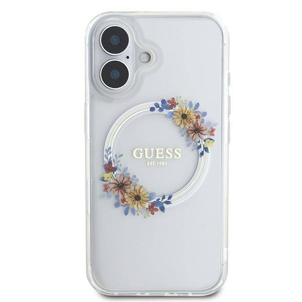 ETUI DO IPHONE 16 PLUS 6.7" GUESS IML FLOWERS WREATH MAGSAFE PRZEŹROCZYSTE