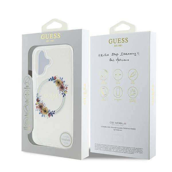 ETUI DO IPHONE 16 PLUS 6.7" GUESS IML FLOWERS WREATH MAGSAFE PRZEŹROCZYSTE